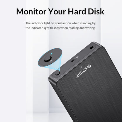 [CLEARANCE] ORICO 2.5 inch SATA to USB 3.0 Hard Drive Enclosure Tool-Free with Micro-B to USB-A Data Cable, 5Gbps Fast Data Transmission Rate, 4TB Max Supported Capacity, No Extra Power Needed for Windows 8/10, macOS, Linux |  HM25U3
