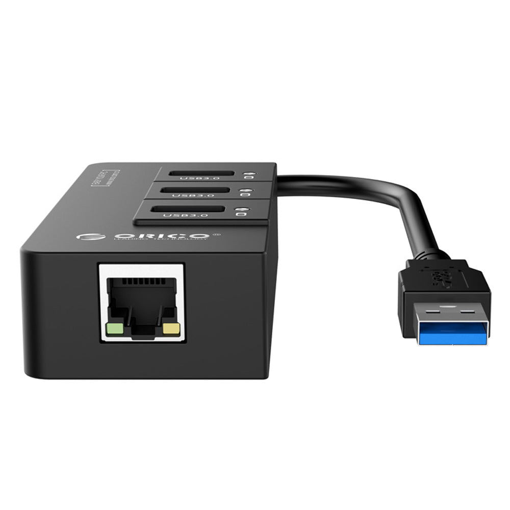 ORICO 3-Port USB 3.0 HUB 5GBPS with Gigabit Ethernet Network Port Adapter for Desktop Computers & Laptops (Windows, MacOS & Linux Support)