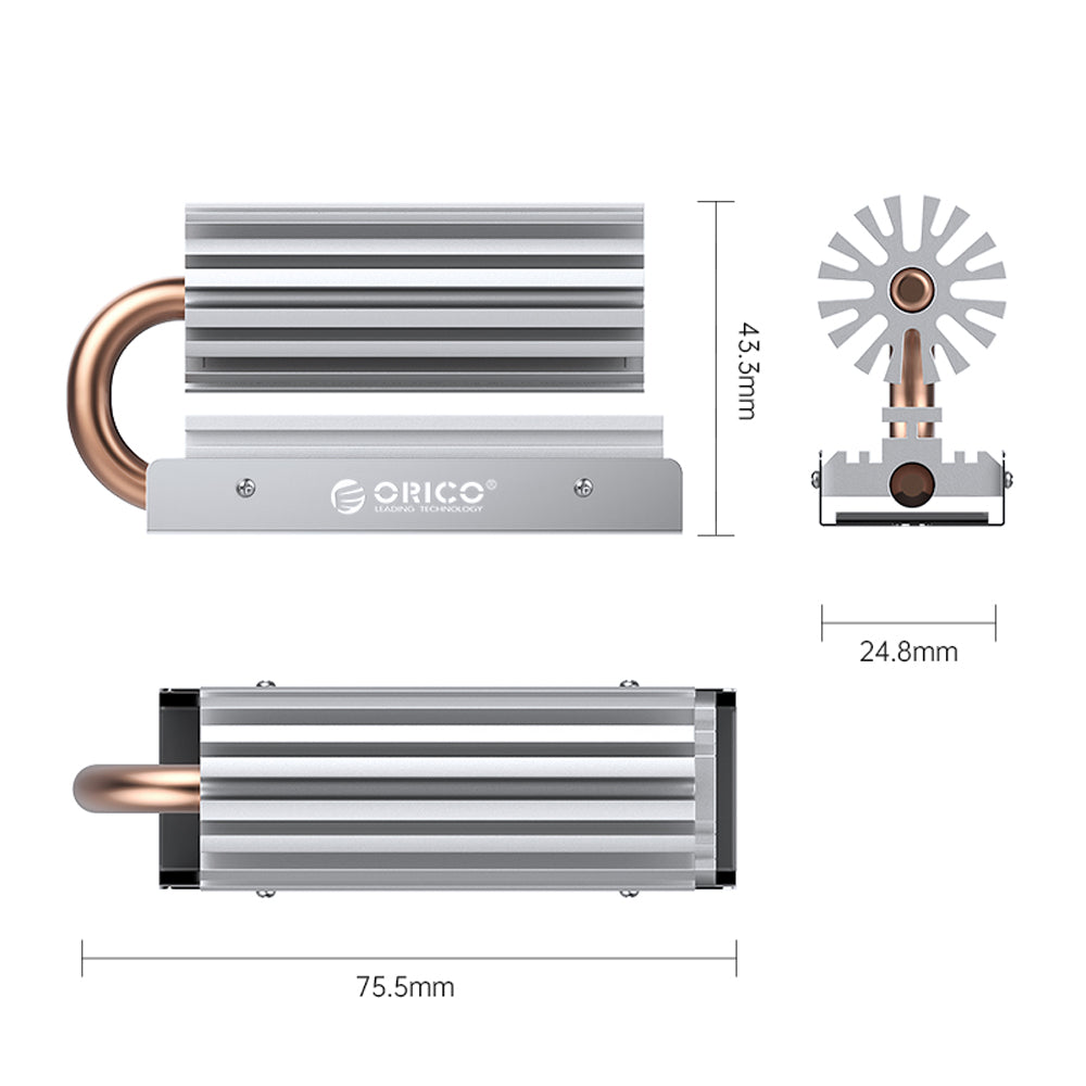 ORICO M2HS5 M.2 SSD Copper Aluminum Heatsink  with Fast Cooling Thermal Fin and Copper Pipe for Single and Double-Sided 2280 M.2 NVMe NGFF SATA SSD Solid State Drive, PC, Desktop Computer, CPU, Motherboard, Gaming Console