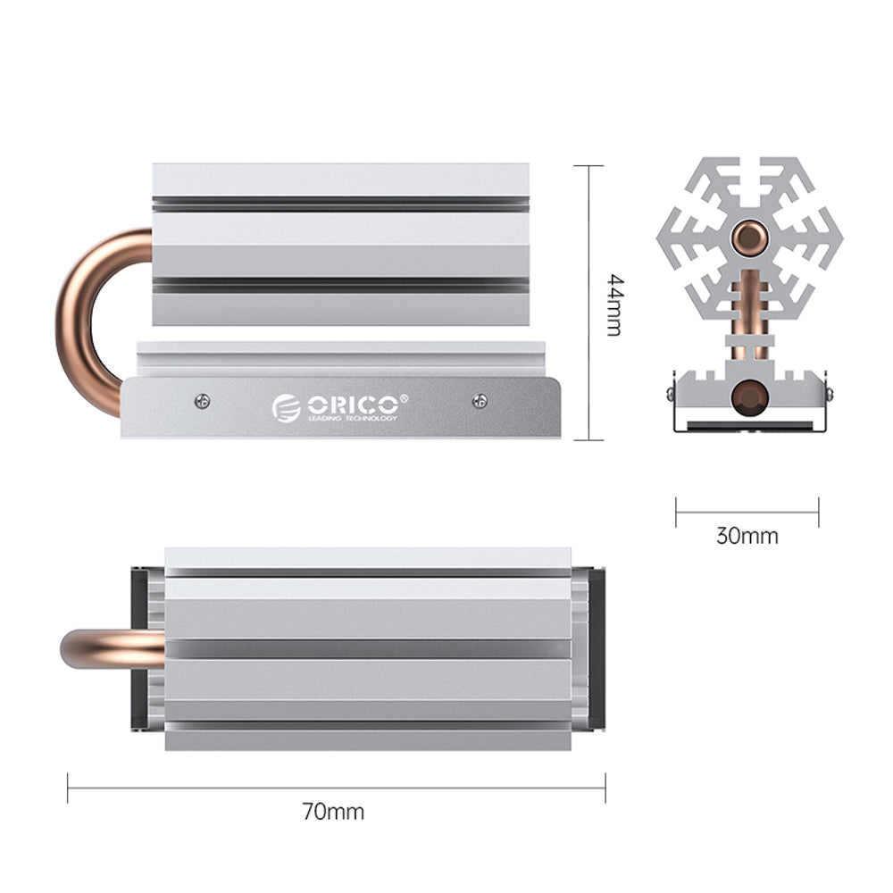 ORICO M2HS6 M.2 SSD Copper Aluminum Heatsink  with Fast Cooling Thermal Fin and Copper Pipe for Single and Double-Sided 2280 M.2 NVMe NGFF SATA SSD Solid State Drive, PC, Desktop Computer, CPU, Motherboard, Gaming Console