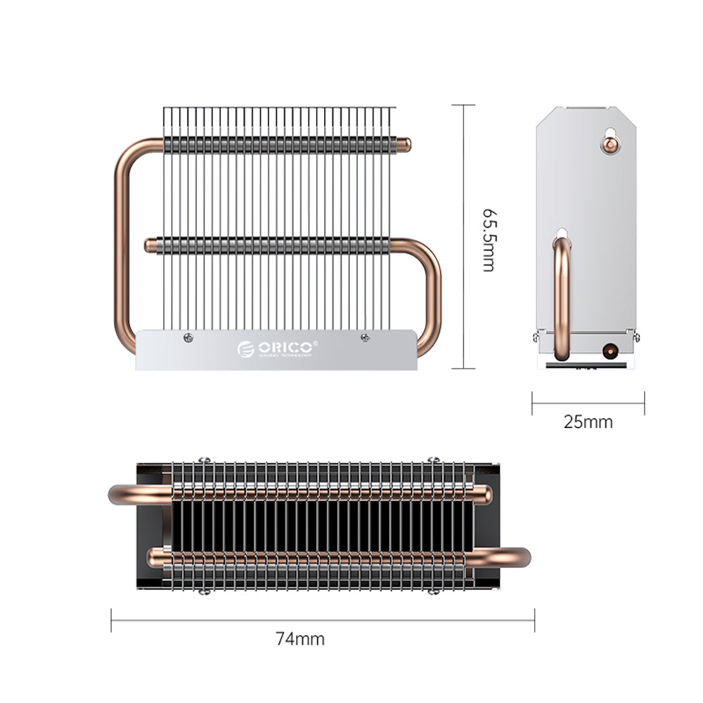 ORICO M2HS7 M.2 SSD Copper Aluminum Heatsink  with Fast Cooling Thermal Fin and Copper Pipe for Single and Double-Sided 2280 M.2 NVMe NGFF SATA SSD Solid State Drive, PC, Desktop Computer, CPU, Motherboard, Gaming Console