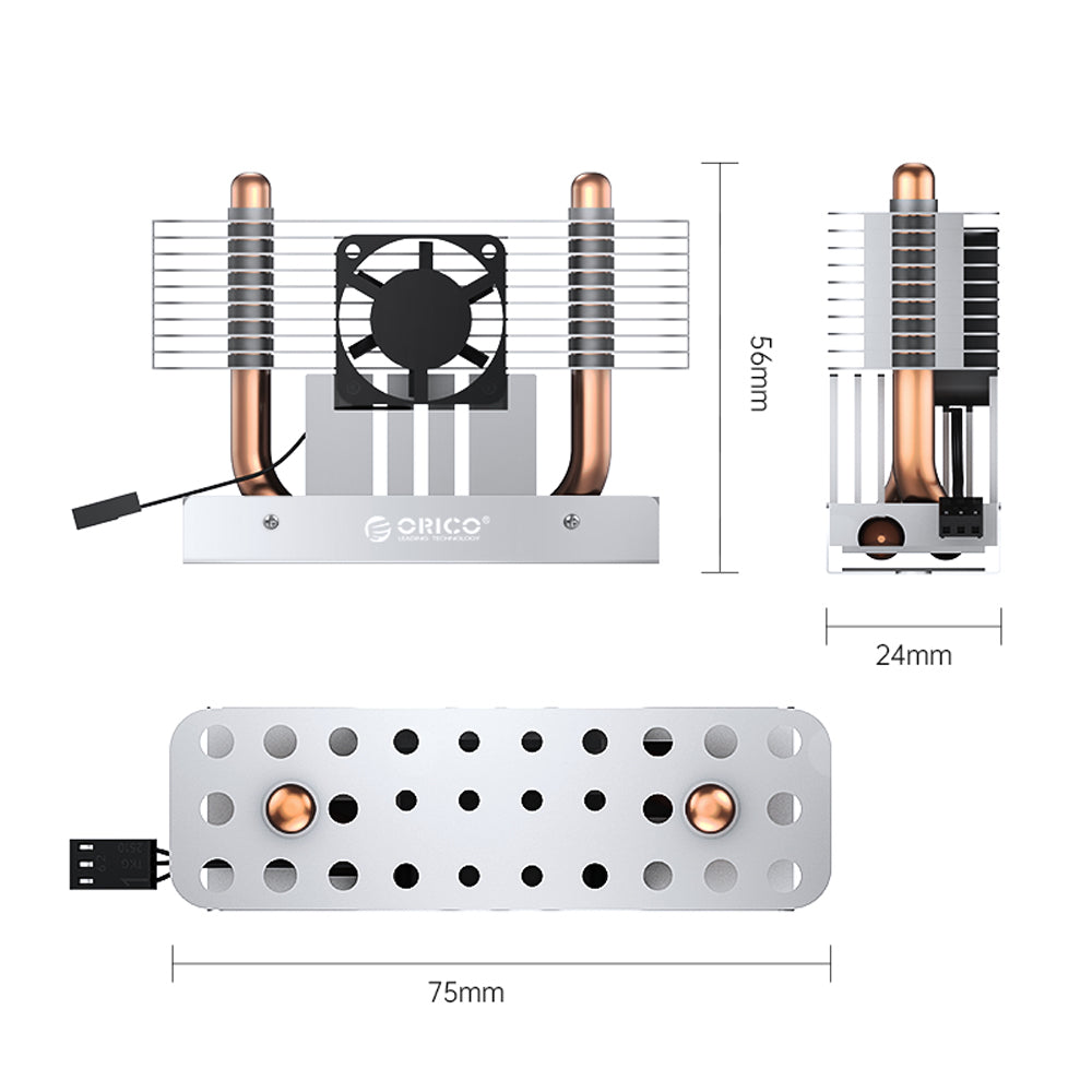 ORICO M2HS8 M.2 SSD Copper Aluminum Heatsink  with Fast Cooling Thermal Fin and Copper Pipe for Single and Double-Sided 2280 M.2 NVMe NGFF SATA SSD Solid State Drive, PC, Desktop Computer, CPU, Motherboard, Gaming Console