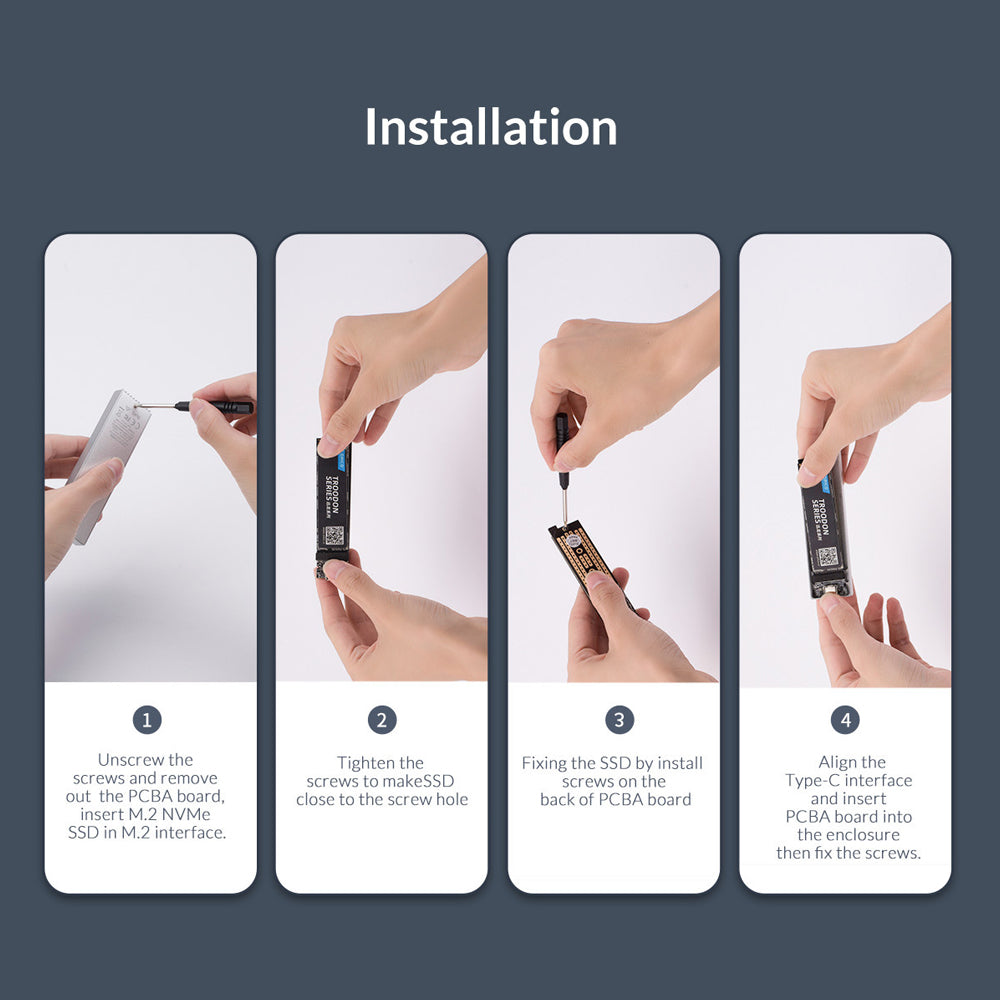 ORICO M.2 NVMe / SATA SSD to USB 3.1 Gen 2 Type-C Aluminum Solid State Drive Enclosure (M-key / M&B-key) with 10Gbps Speed, 2TB Supported Storage, and Support for Windows, macOS, and Linux for PCs, Desktop Computers, and Laptops