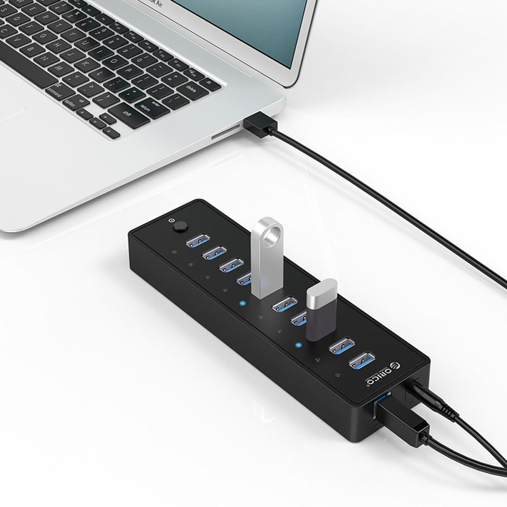 ORICO USB 3.0 / 2.0 10-Port Expansion Hub with Power Supply & LED Light Indicators for PCs, Computer Desktops & Laptops (Windows, macOS & Linux) | USB Hubs & Docking Station | ORICO-P10