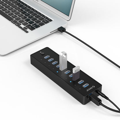 ORICO USB 3.0 / 2.0 10-Port Expansion Hub with Power Supply & LED Light Indicators for PCs, Computer Desktops & Laptops (Windows, macOS & Linux) | USB Hubs & Docking Station | ORICO-P10