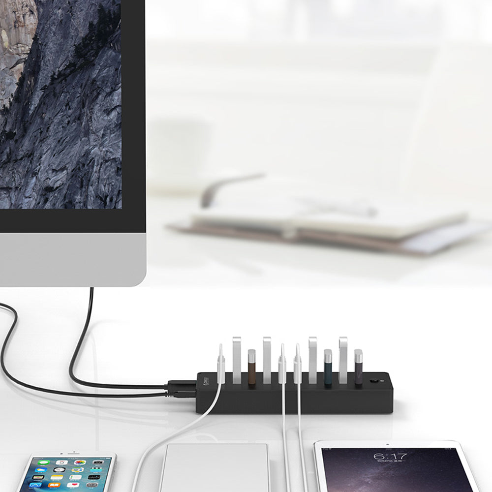 ORICO USB 3.0 / 2.0 10-Port Expansion Hub with Power Supply & LED Light Indicators for PCs, Computer Desktops & Laptops (Windows, macOS & Linux) | USB Hubs & Docking Station | ORICO-P10