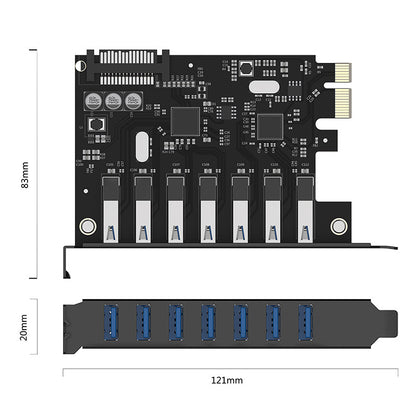 ORICO 7-Port USB 3.0 PCIe Expansion Card with 5Gbps High-Speed Data Rate for Desktop Computers (Windows & Linux) | PCIe USB Expansion Card | PCIe Card with USB Ports | ORICO-PVU3-7U-V1