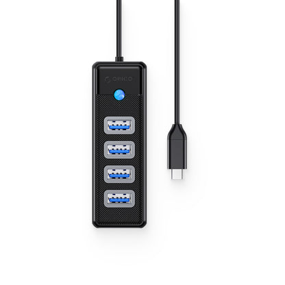 [CLEARANCE] ORICO 1m 4-in-1 USB 3.0 Type C Hub with 5Gbps Transfer Rate, 4 x USB-A 3.0 Output for Windows, macOS, Linux | PW4U-C3-10-BK