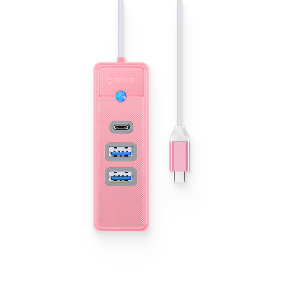 ORICO (0.15m) 3-in-1 USB 3.0 Type C Hub with 5Gbps Transfer Rate, USB-A 3.0, USB-C 3.0 for Windows, macOS, Linux (Black / Blue / Pink / White) | PWC2U-C3-015