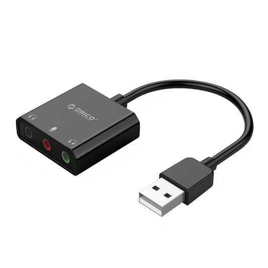 ORICO External USB Sound Card with 3-Port 3.5mm Audio Output for Microphones, Headphones & Speakers to PC/Computer Desktops & Laptops (Windows, macOS & Linux) | ORICO-SKT3