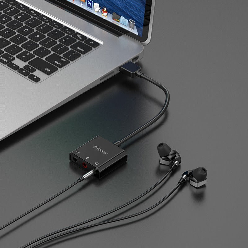 ORICO External USB Sound Card with 3-Port 3.5mm Audio Output for Microphones, Headphones & Speakers to PC/Computer Desktops & Laptops (Windows, macOS & Linux) | ORICO-SKT3