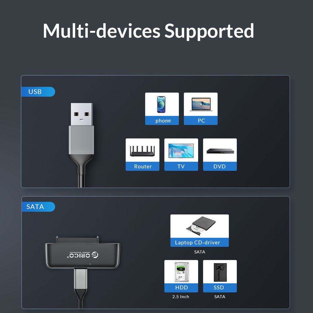 ORICO USB 3.0 to SATA Adapter Cable for 2.5 / 3.5 inch HDD SSD with 5Gbps Transfer Speed and 2.5 inch Hard Disk Drive Protective Silicone Case (Optional Purchase) for Computers & Laptops