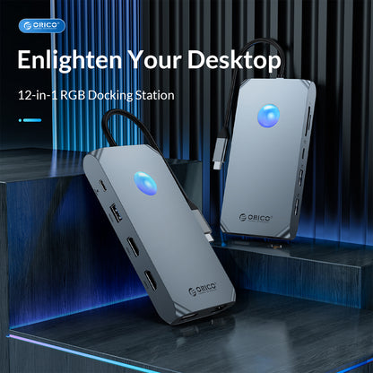 [CLEARANCE] ORICO 12-in-1 USB 3.1 Type C Multifunctional Docking Station with 5Gbps USB-C Input, 4K 60Hz, PD 100W, 5Gbps USB-A 3.1. USB-A 2.0, 1080p VGA, 1000Mbps Ethernet, 3.5mm Audio Port, SD & TF Card Slot (Gray, Rose Gold, Silver) | XCR-X11