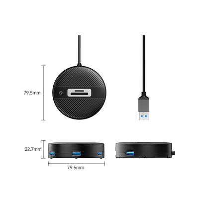 [CLEARANCE] ORICO YS5-U3 (0.3m) 4-Port USB 3.0 USB-A Desktop Hub Card Reader 10W with 5Gbps Transmission Rate, 5Gbps USB-A 3.0 Output, SD / TF Memory Card Slot for Windows 8/10, macOS, Linux, PC, Laptop, Desktop Computer