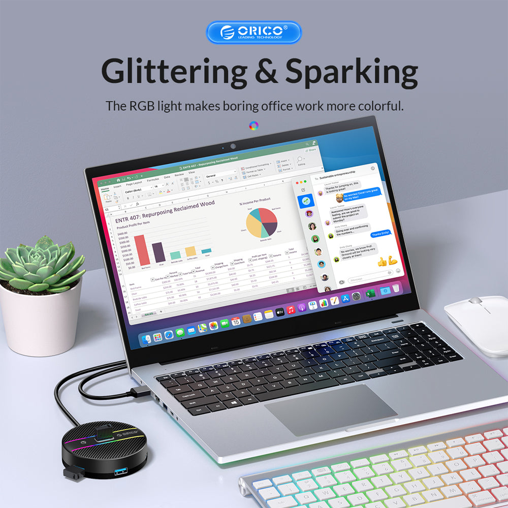 [CLEARANCE] ORICO 4-IN-1 USB HUB 5GBPS RGB (0.3M,1.8M) USB-A Cable with 4-Port USB 3.0 | Windows, Linux & macOS Support | for PCs, Computer Desktops & Laptops | USB Hubs & Docking Stations | YSR2-U3