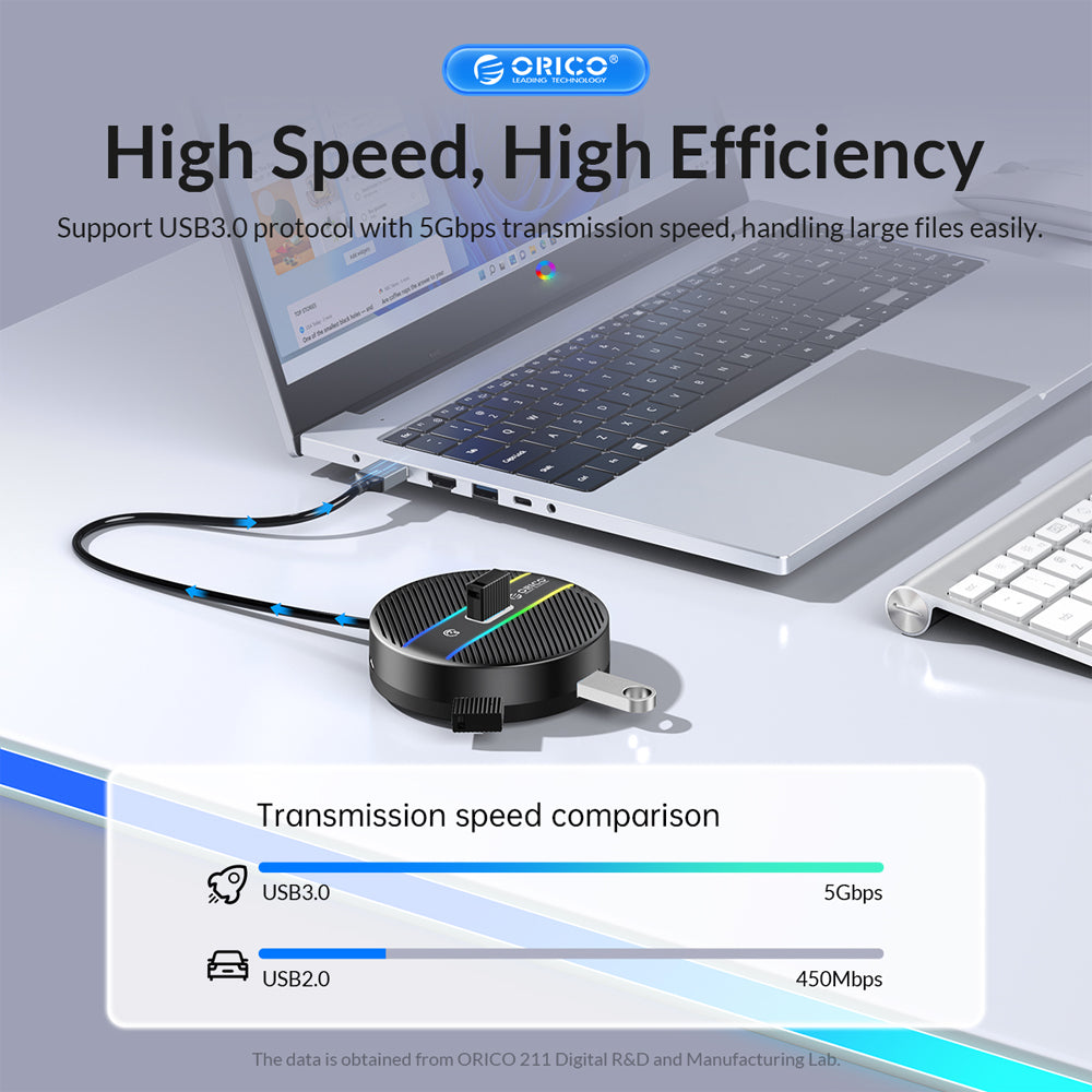 [CLEARANCE] ORICO 4-IN-1 USB HUB 5GBPS RGB (0.3M,1.8M) USB-A Cable with 4-Port USB 3.0 | Windows, Linux & macOS Support | for PCs, Computer Desktops & Laptops | USB Hubs & Docking Stations | YSR2-U3