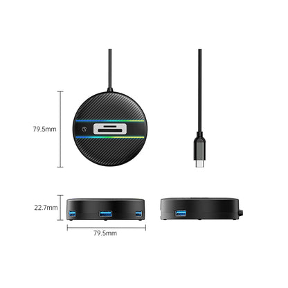 [CLEARANCE] ORICO 4-IN-1 USB HUB 5GBPS RGB (0.3M,1.8M) Type-C Cable with SD/TF Card Reader & 3-Port USB 3.0 | Windows, Linux & macOS Support | for PCs, Computer Desktops & Laptops | USB Hubs & Docking Stations | YSR5-C3