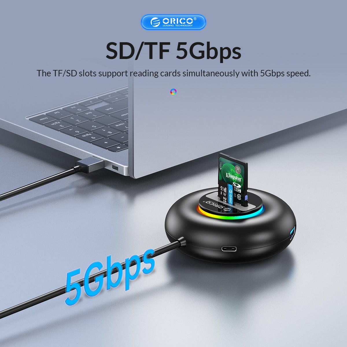 [CLEARANCE] ORICO 4-IN-1 USB HUB 5GBPS RGB (0.3M,1.8M) USB-A Cable with SD/TF Card Reader & 3-Port USB 3.0 | Windows, Linux & macOS Support | for PCs, Computer Desktops & Laptops | USB Hubs & Docking Stations | YXR5-U3