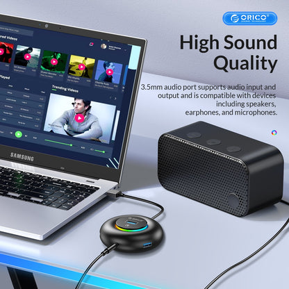 [CLEARANCE] ORICO 4-IN-1 USB HUB 5GBPS (0.3M,1.8M) USB-A Cable with 3.5mm Audio/Microphone Output & 3-Port USB 3.0 | Windows, Linux & macOS Support | for PCs, Computer Desktops & Laptops | USB Hubs & Docking Stations | YX4-U3
