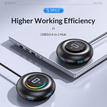 [CLEARANCE] ORICO 4-IN-1 USB HUB 5GBPS RGB (0.3M,1.8M) USB-A Cable with 4-Port USB 3.0 | Windows, Linux & macOS Support | for PCs, Computer Desktops & Laptops | USB Hubs & Docking Stations | YXR2-U3
