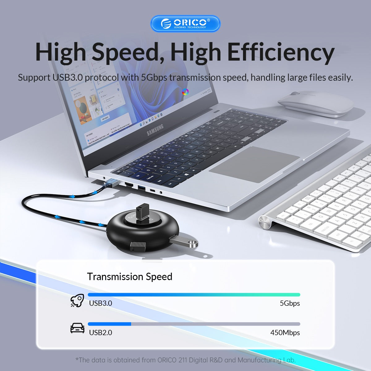 ORICO YX1-C2 (0.3m) 4-Port USB 3.0 Type C Desktop Hub 10W with 5Gbps Transmission Rate, 5Gbps USB-A 3.0, 480Mbps USB-A 2.0 Output for Windows 8/10, macOS, Linux, PC, Laptop, Desktop Computer