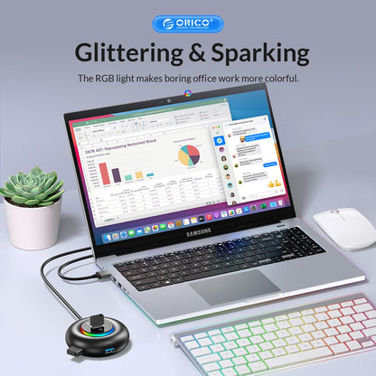 [CLEARANCE] ORICO 4-IN-1 USB HUB 5GBPS RGB (0.3M,1.8M) USB-A Cable with SD/TF Card Reader & 3-Port USB 3.0 | Windows, Linux & macOS Support | for PCs, Computer Desktops & Laptops | USB Hubs & Docking Stations | YXR5-U3