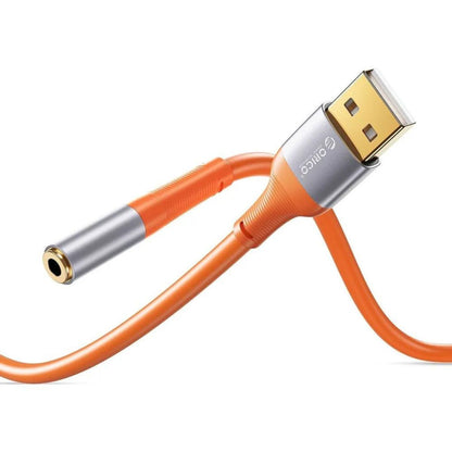 [CLEARANCE] ORICO 0.2 Meter USB A Male to Female 3.5mm AUX Audio Adapter Cable for Headphone Earphone Headset Computer PC Laptop - Orange | AXA1-02-OR