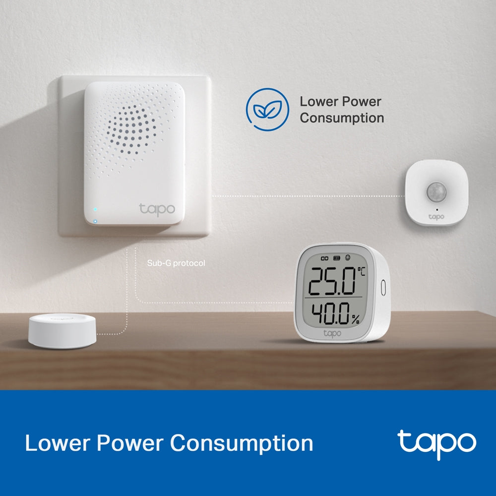 TP-Link Tapo H100 Smart Hub Chime Alarm with 2.4GHz Wireless, 868 / 922MHz Protocol, SYNC/Mute Button and Max 64 Devices Connection for Home Security