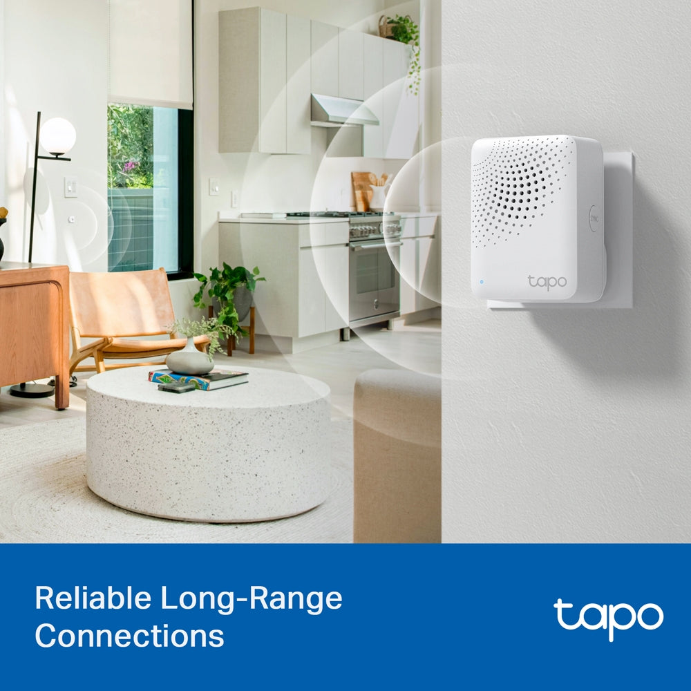 TP-Link Tapo H100 Smart Hub Chime Alarm with 2.4GHz Wireless, 868 / 922MHz Protocol, SYNC/Mute Button and Max 64 Devices Connection for Home Security