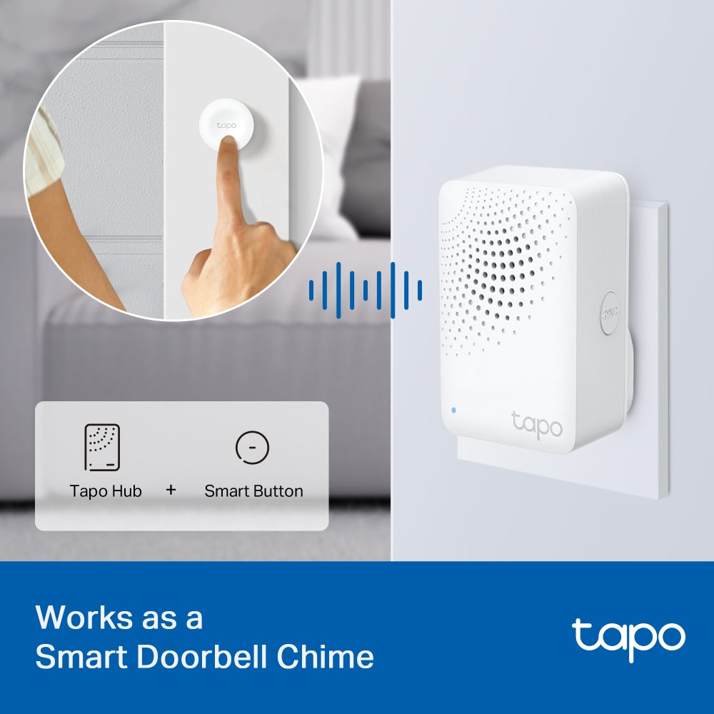TP-Link Tapo H100 Smart Hub Chime Alarm with 2.4GHz Wireless, 868 / 922MHz Protocol, SYNC/Mute Button and Max 64 Devices Connection for Home Security