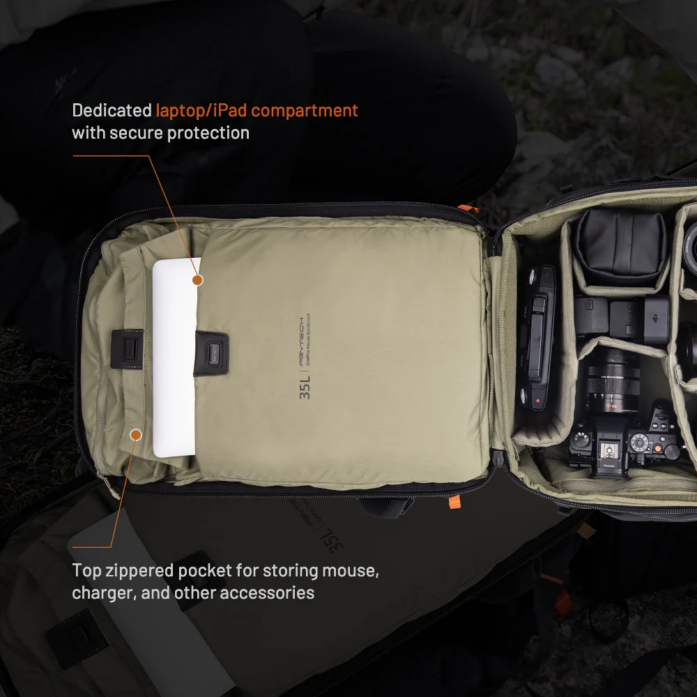 PGYTECH OnePro Focux Backpack (35L) Modular Camera & Drone Gear Bag with Summit-Ready Harness, Quick-Draw Access, Laptop Compartment, Tripod Holder, Anti-Lost Apple AirTag Pocket & Weather-Resistant Design for Outdoor Photography & Travel