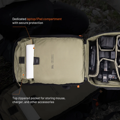 PGYTECH OnePro Focux Backpack (35L) Modular Camera & Drone Gear Bag with Summit-Ready Harness, Quick-Draw Access, Laptop Compartment, Tripod Holder, Anti-Lost Apple AirTag Pocket & Weather-Resistant Design for Outdoor Photography & Travel