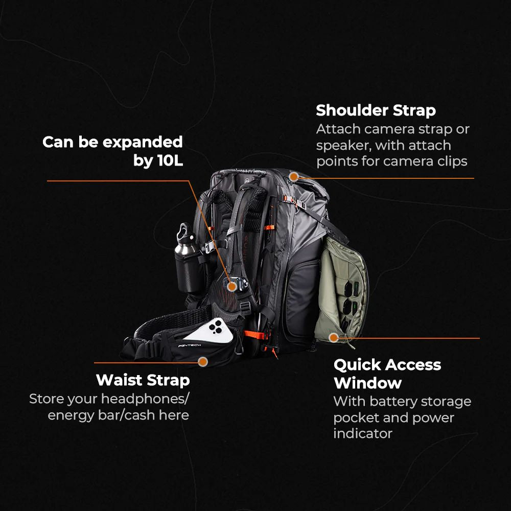 PGYTECH OnePro Flex Backpack - Modular Camera & Drone Gear Bag with Insert Organizer, Quick-Access Pockets, Laptop Compartment, Tripod Holder, Anti-Lost Apple AirTag Pocket & Weather-Resistant Design for Outdoor Photography & Travel