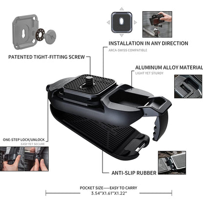 PGYTECH Beetle Camera Clip for Backpack Strap and Waist Belt with SpLock Plate and Arca-Type Clamp with Up to 25kg Load Capacity | P-CG-040