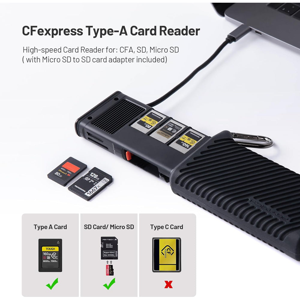 PGYTECH CreateMate CFexpress / CF Express Type-A/B + SD & TF to USB 3.2 Gen2 Type-C Memory Card Reader & Protective Case with 10Gbps Ultra-High-Speed Transmission, no SIM Card Holder, and Ejector Pin for Cameras, Drones, and Smartphones