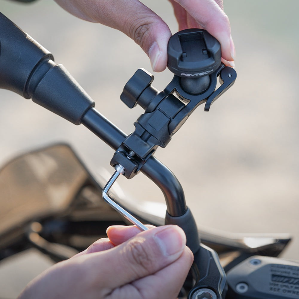 PGYTECH CapLock Quick Release Motorcycle Rearview Mirror Mount with Tube Sleeves (6mm, 8mm, 10mm, 12mm, 14mm) and 1/4" Screw Adapter for Insta360, DJI, GoPro Action Cameras, and Mobile Phone Holders | P-GM-170