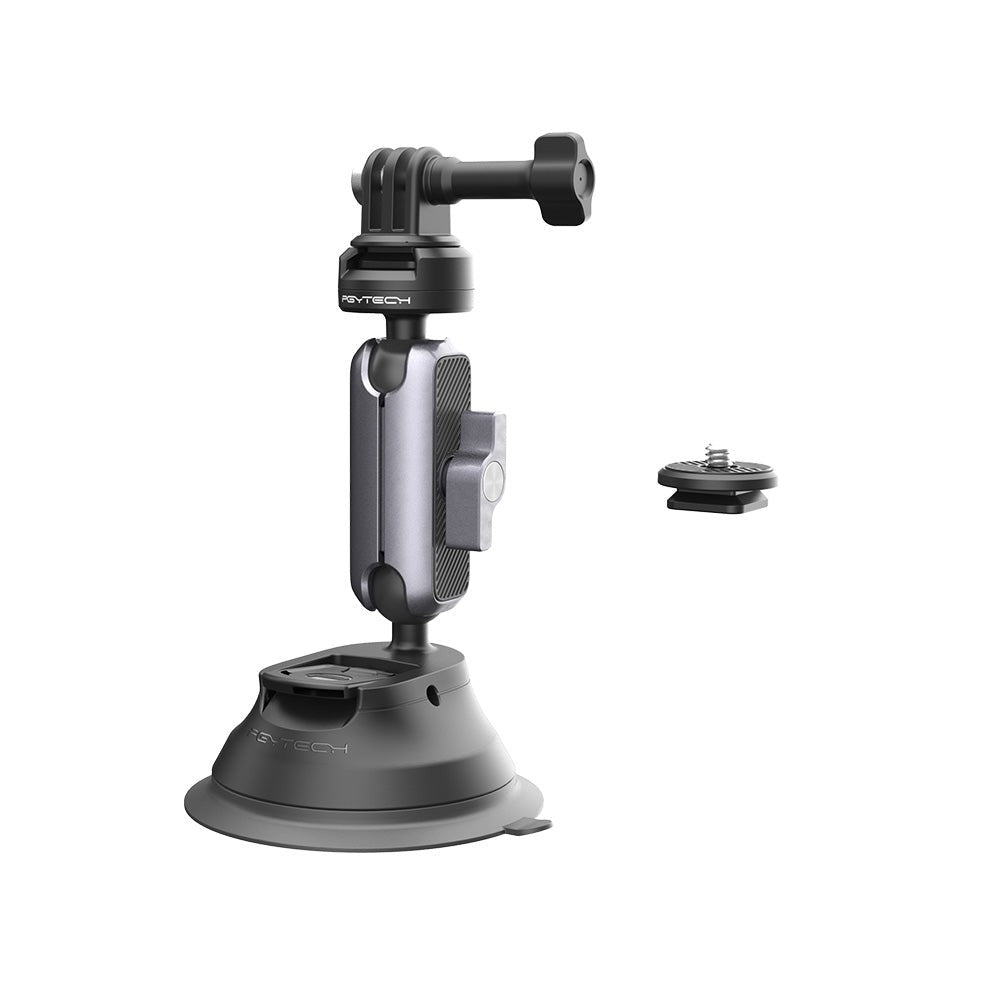 PGYTECH CapLock Quick Release Action Camera Suction Cup Car Mount with 1/4" Screw Adapter, Dual Ball Head, and Magic Arm for Insta360, DJI, and GoPro | P-GM-223