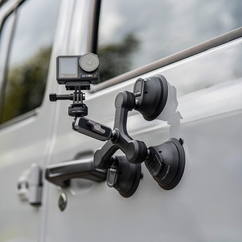 PGYTECH CapLock Quick Release Action Camera Three-arm Suction Cup Car Mount with 1/4" Screw Adapter, Dual Ball Head, and Magic Arm for Insta360, DJI, and GoPro | P-GM-224