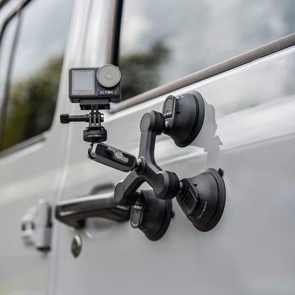 PGYTECH CapLock Quick Release Action Camera Three-arm Suction Cup Car Mount with 1/4" Screw Adapter, Dual Ball Head, and Magic Arm for Insta360, DJI, and GoPro | P-GM-224