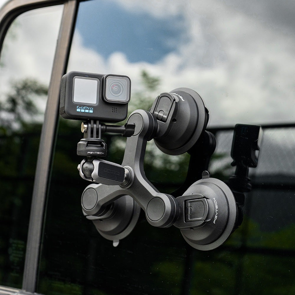PGYTECH CapLock Quick Release Action Camera Three-arm Suction Cup Car Mount with 1/4" Screw Adapter, Dual Ball Head, and Magic Arm for Insta360, DJI, and GoPro | P-GM-224