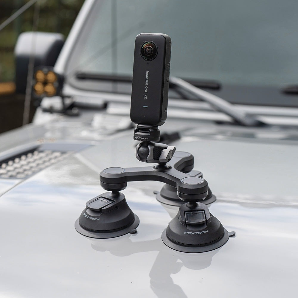 PGYTECH CapLock Quick Release Action Camera Three-arm Suction Cup Car Mount with 1/4" Screw Adapter, Dual Ball Head, and Magic Arm for Insta360, DJI, and GoPro | P-GM-224