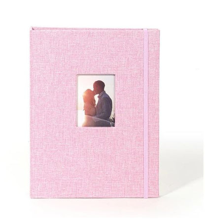 [CLEARANCE] Pikxi AM208 Elegant Photo Album Denim Style with 208 Photos and 26 Pages Cover Frame Window and Elastic Loop Latch for Fujifilm Instax Mini Instant Camera - Pink