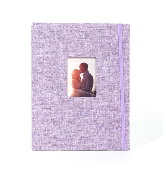 Pikxi AM208 Elegant Photo Album Denim Style with 208 Photos and 26 Pages Cover Frame Window and Elastic Loop Latch for Fujifilm Instax Mini Instant Camera - Blue, Gray, Pink, Khaki, Purple