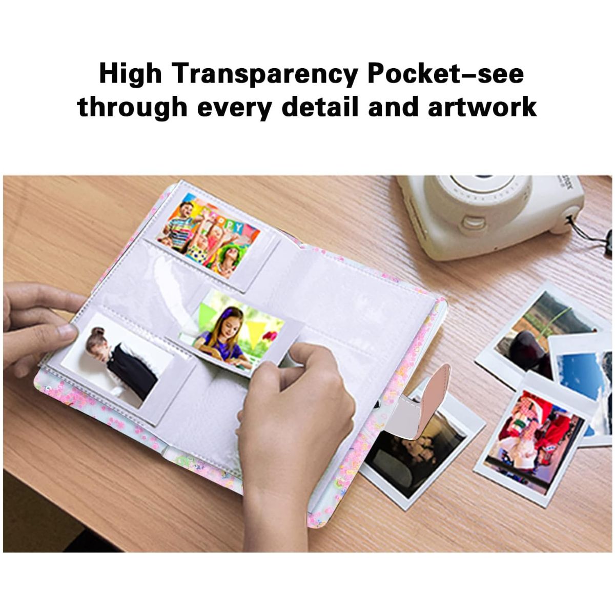 Pikxi 96 Pockets Quicksand Clear Photo Album for Fujifilm Instax Mini Film Camera
