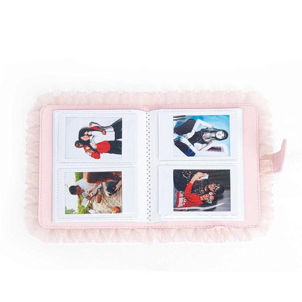 Pikxi 64 Pockets Ruffles Leather Style Photo Album with Slip On Latch Cover for Fujifilm Instax Mini Instant Camera