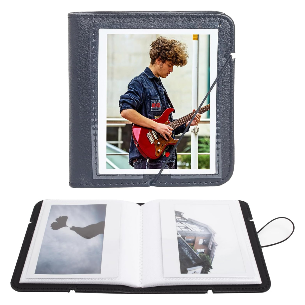 Pikxi 28 Pockets Portable PU Leather Photo Album for FUJIFILM Instax Wide Instant Film Camera with Rope Strap Closure – Available in Green, Brown, Black, White, and Gray Color Options