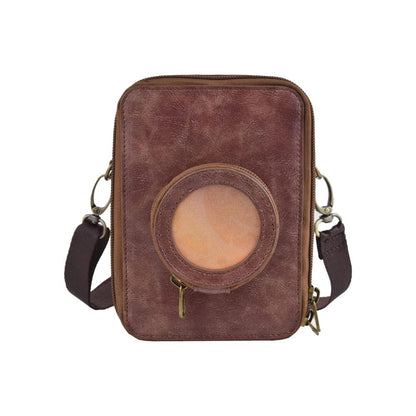 [CLEARANCE] Pikxi BEVO-01 Vintage Style Leather Carrying Bag with Built-In Photo Pocket, Adjustable Shoulder Straps, and Compact Lens Compartment for Instax Mini EVO Cameras - Coffee