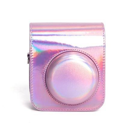 [CLEARANCE] Pikxi BMP12 Iridescent Holographic Style Fujifilm Instax Mini 12 PU Leather Protective Camera Case Bag with Shoulder Strap - Pink