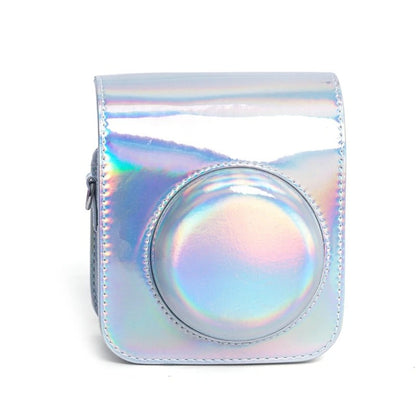 [CLEARANCE] Pikxi BMP12 Iridescent Holographic Style Fujifilm Instax Mini 12 PU Leather Protective Camera Case Bag with Shoulder Strap - Pink
