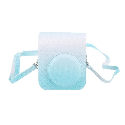 [CLEARANCE] Pikxi BMS12 Gradual Weave Pattern Style Fujifilm Instax Mini 12 PU Leather Protective Camera Case Bag with Shoulder Strap - Blue